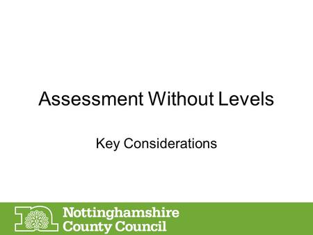 Assessment Without Levels Key Considerations. Key Considerations for SLT/Staff Ensure the assessment process is primarily designed to support and motivate.