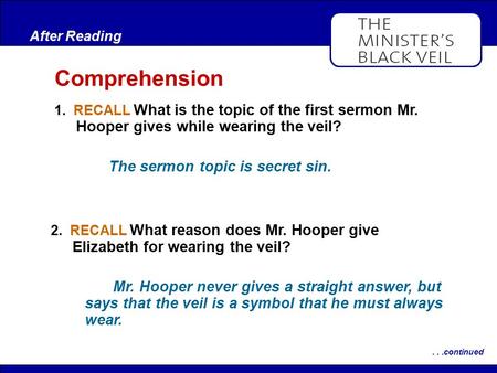 Comprehension The sermon topic is secret sin.