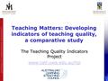 Teaching Matters: Developing indicators of teaching quality, a comparative study The Teaching Quality Indicators Project www.catl.uwa.edu.au/tqi.