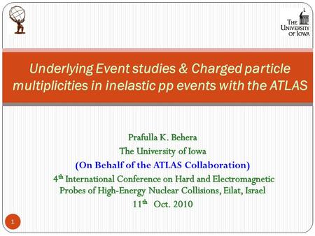 1 Underlying Event studies & Charged particle multiplicities in inelastic pp events with the ATLAS.