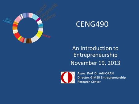 CENG490 An Introduction to Entrepreneurship November 19, 2013 Assoc. Prof. Dr. Adil ORAN Director, GİMER Entrepreneurship Research Center.