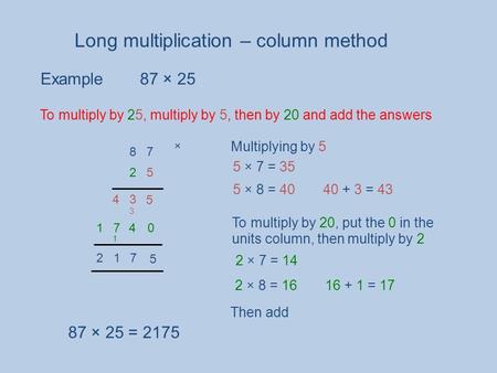 Long multiplication – column method