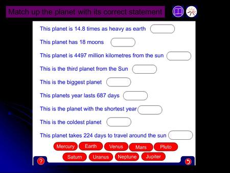 Match up the planet with its correct statement.