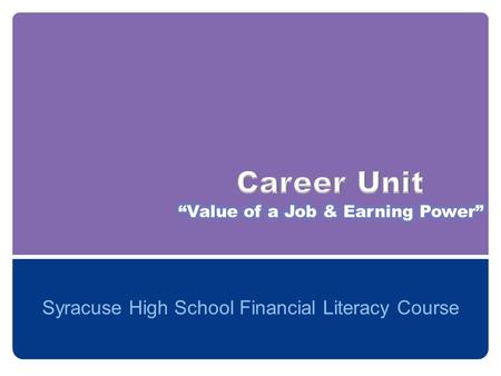 Syracuse High School Financial Literacy Course. Allowance Fundraising Gifts Interest Working Bonus Scholarships Borrowing.