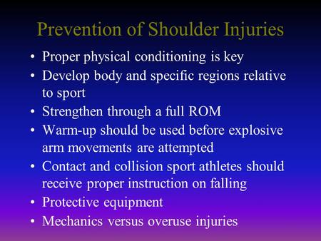 Prevention of Shoulder Injuries