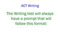 ACT Writing The Writing test will always have a prompt that will follow this format: