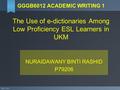 GGGB6012 ACADEMIC WRITING 1 The Use of e-dictionaries Among Low Proficiency ESL Learners in UKM NURAIDAWANY BINTI RASHID P79206.