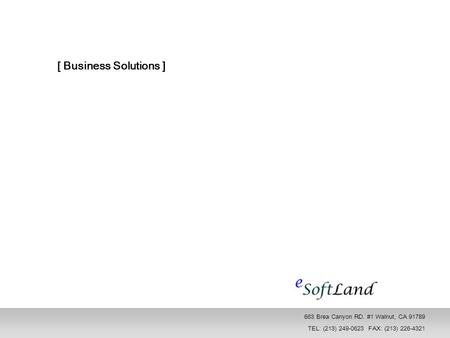 [ Business Solutions ] 663 Brea Canyon RD. #1 Walnut, CA 91789 TEL: (213) 249-0623 FAX: (213) 226-4321.