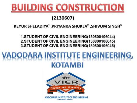 KEYUR SHELADIYA¹,PRIYANKA SHUKLA ²,SHIVOM SINGH ³ 1.STUDENT OF CIVIL ENGINEERING(130800106044) 2.STUDENT OF CIVIL ENGINEERING(130800106045) 3.STUDENT OF.