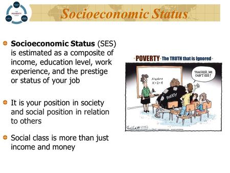 Socioeconomic Status Socioeconomic Status (SES) is estimated as a composite of income, education level, work experience, and the prestige or status of.