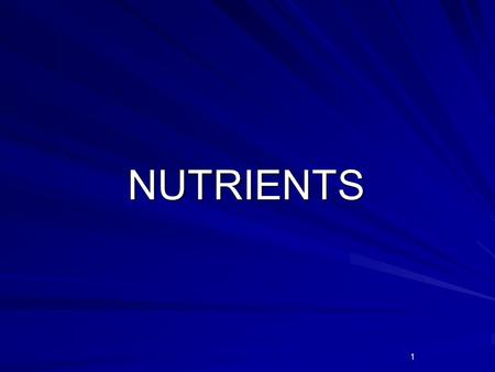 1 NUTRIENTS. 2 3 4 NUTRIENTS Substances in food that helps with body processes, helps with growth and repair of cells, and provides energy.