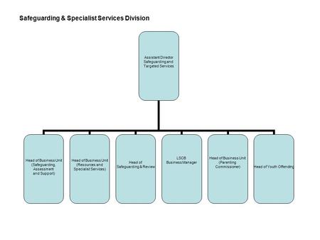 Assistant Director Safeguarding and Targeted Services Head of Business Unit (Safeguarding, Assessment and Support) Head of Business Unit (Resources and.