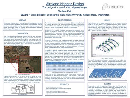 Airplane Hangar Design The design of a steel-framed airplane hangar Matthew Klein Edward F. Cross School of Engineering, Walla Walla University, College.