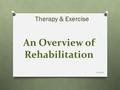 An Overview of Rehabilitation Therapy & Exercise 6/12/2016 1.