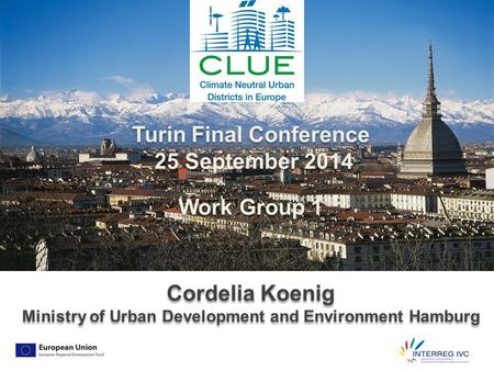 Turin Final Conference 25 September 2014 Work Group 1 Cordelia Koenig Ministry of Urban Development and Environment Hamburg Turin Final Conference 25 September.