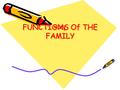 FUNCTIONS Of THE FAMILY. ECONOMIC Providing for the family FINANCIALLY. Helping with the production, consumption, and distribution of goods and services.