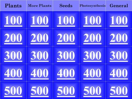 100 General Photosynthesis More Plants Seeds Plants 100 200 300 400 500 200 300 400 500.