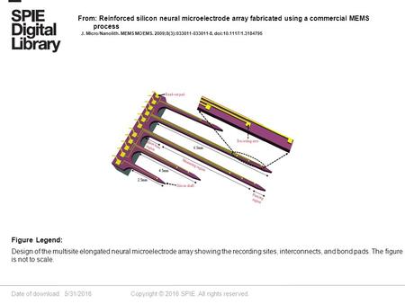 Date of download: 5/31/2016 Copyright © 2016 SPIE. All rights reserved. Design of the multisite elongated neural microelectrode array showing the recording.