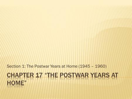 Section 1: The Postwar Years at Home (1945 – 1960)