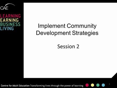 Implement Community Development Strategies Session 2 1.