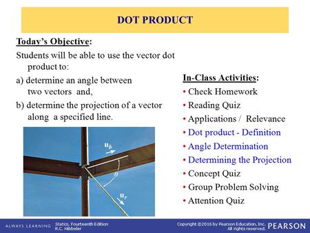 Statics, Fourteenth Edition R.C. Hibbeler Copyright ©2016 by Pearson Education, Inc. All rights reserved. In-Class Activities: Check Homework Reading Quiz.