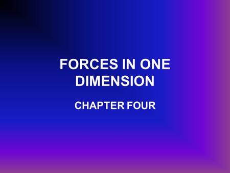 FORCES IN ONE DIMENSION CHAPTER FOUR. FORCE Is a push or a pull exerted on an object. The object is called the system. Everything that surrounds the object.