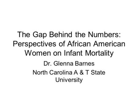 The Gap Behind the Numbers: Perspectives of African American Women on Infant Mortality Dr. Glenna Barnes North Carolina A & T State University.