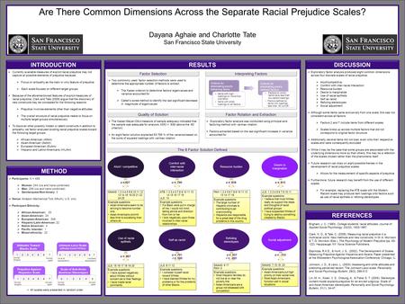 Are There Common Dimensions Across the Separate Racial Prejudice Scales? Dayana Aghaie and Charlotte Tate San Francisco State University INTRODUCTION REFERENCES.