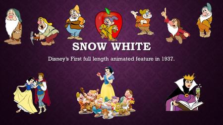 SNOW WHITE Disney’s First full length animated feature in 1937.