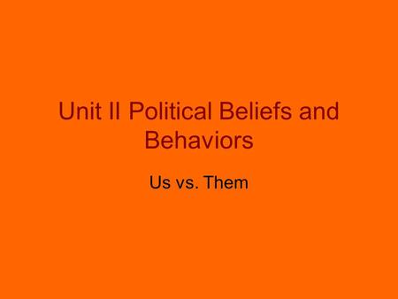 Unit II Political Beliefs and Behaviors Us vs. Them.