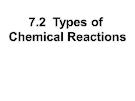 Identify, give evidence for, predict products of, and classify the following types of chemical reactions: 1. Synthesis (combination) 2. Decomposition.