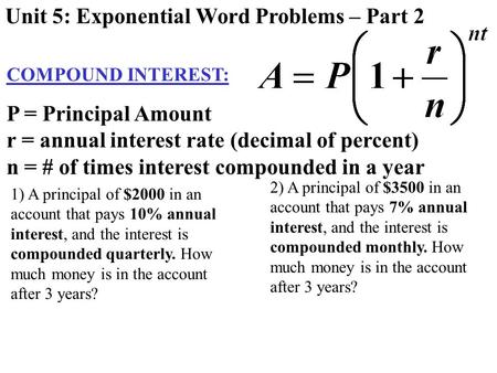 Unit 5: Exponential Word Problems – Part 2