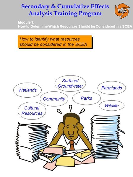 Secondary & Cumulative Effects Analysis Training Program Module 1: How to Determine Which Resources Should be Considered in a SCEA How to identify what.