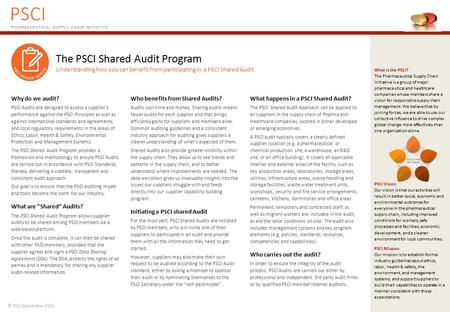 Why do we audit? PSCI Audits are designed to assess a supplier's performance against the PSCI Principles as well as against international standards and.