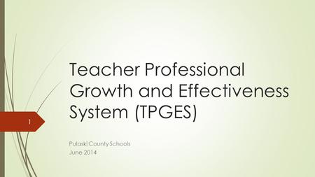 Teacher Professional Growth and Effectiveness System (TPGES) Pulaski County Schools June 2014 1.