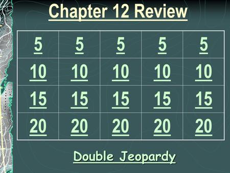 Chapter 12 Review 55555 10 15 20 Double Jeopardy Double Jeopardy.