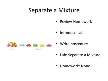 Separate a Mixture Review Homework Introduce Lab Write procedure