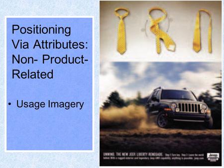 1 Positioning Via Attributes: Non- Product- Related Usage Imagery.