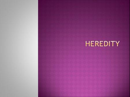  Heredity: sum of qualities that were passed from your ancestors through your parents to you.  Makes you unique  Hair color, facial features, height??