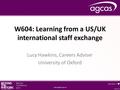 W604: Learning from a US/UK international staff exchange Lucy Hawkins, Careers Adviser University of Oxford.