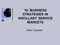 1 10. BUSINESS STRATEGIES IN ANCILLARY SERVICE MARKETS Asko Vuorinen.