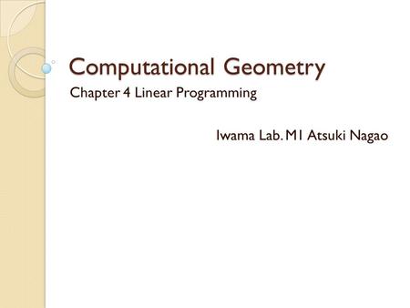 Computational Geometry