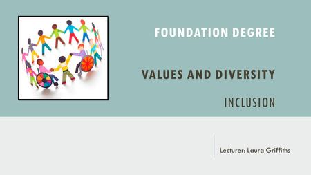 FOUNDATION DEGREE VALUES AND DIVERSITY INCLUSION Lecturer: Laura Griffiths.