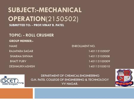 SUBJECT:-mechanical operation( )