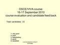 Y axis represents number of candidates OSCE/VIVA course: 16-17 September 2010 course evaluation and candidate feed back Total candidates: 33 1: very poor.