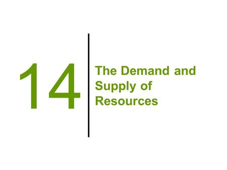 The Demand and Supply of Resources 14. Big Questions 1.What are the factors of production? 2.Where does the demand for labor come from? 3.Where does the.