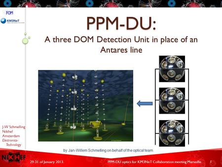 J-W Schmelling Nikhef Amsterdam Electronics- Technology 29-31 of January 2013.1PPM-DU optics for KM3NeT Collaboration meeting Marseille PPM-DU: A three.