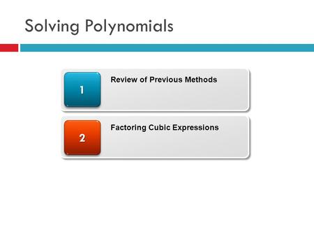 Solving Polynomials 22 11 Review of Previous Methods Factoring Cubic Expressions.