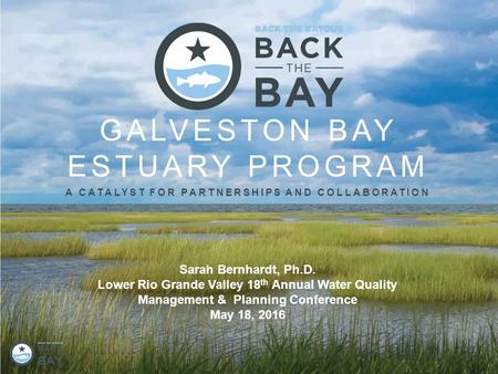 GALVESTON BAY ESTUARY PROGRAM A CATALYST FOR PARTNERSHIPS AND COLLABORATION Sarah Bernhardt, Ph.D. Lower Rio Grande Valley 18 th Annual Water Quality Management.