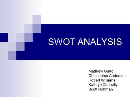 SWOT ANALYSIS Matthew Gurto Christopher Anderson Robert Williams